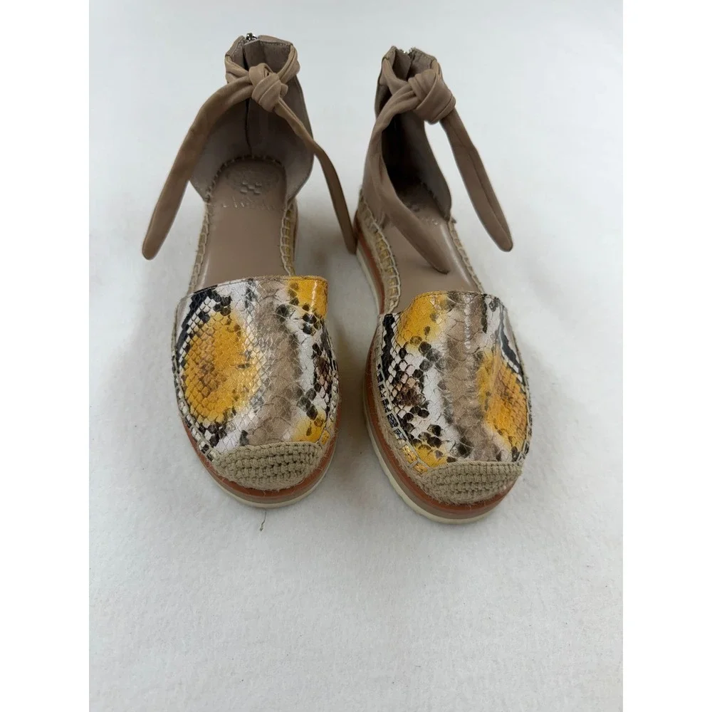 Vince Camuto Binadee Yellow Snake Print Espadrille Flats Ankle Tie Shoes Size 6M